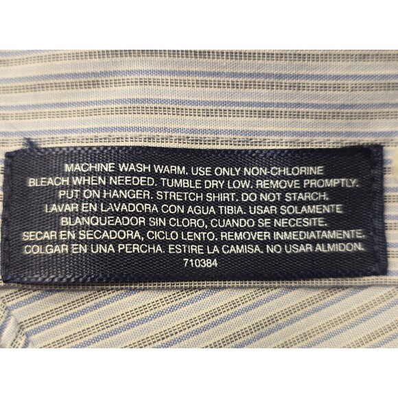 Stafford Short Sleeve Dress Shirt Men 16 1/2 Stripped Oxford Wrinkle Free Button - Picture 4 of 5